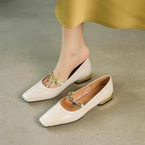Krazing Pot Sheep Skin Spring Summer Size 41 Thick Low Heels Women Square Toe Slip on Metal Decoration Pumps 35 dramblio kaulas