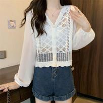 Lace Hollowed Out Hook and Loop Patchwork Cardigan Top for Women Gentle and Versatile Sunscreen Knit Sweater one size balta