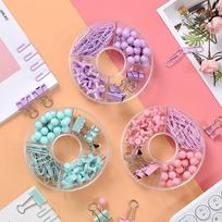 Multifunctional Thumbtack & Swallowtail Clip Office Set vyšnių žiedų rožinė spalva