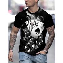 Summer Round Neck 3D Poker Dice Pattern Printed Top Fashionable Casual Short Sleeved Men's T-shirts 6XL