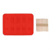 10 Cells Silica Gel Frozen Ice Cream Mold Popsicle Maker with 50 Sticks (Red) raudona