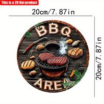 2D flat 20*20cm1pc Vintage BBQ Area Grilled meat&BBQ Tools patterns Round Signage, Great for Bar, Barbecue stand, Backyard, picnic Vintage Style Out 20*20cm