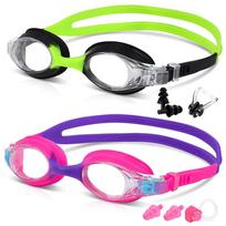 2 Pack Kids Swimming Goggles Age 3-14 Years Old Anti-fog 100% UV Protection Clear Vision No Leaking Quick Adjustable Strap black