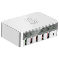 USB PD QC Charger Adapter Wireless Charger 6 Ports Fast Charging Station for IPhone 16/15/14 Pro Max IPad, Samsung Huawei EU Plug balta