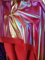 Colorful Laser Fantasy Elastic Spandex Fabric for Stage Costumes with Gold Stamping raudona