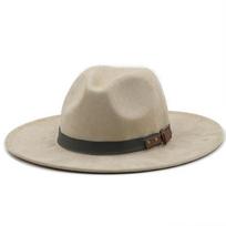 Men Suede Fedora Warm Jazz Hat Chapeau Femme feutre Panaman cap Felt Women Fedora Hats with Pearls Belt Vintage Trilby Caps 56-58CM smėlis