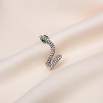 Silver Needle Snake-Shaped Ear Cuff with High-End Diamond Accents gray