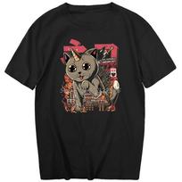 Huge Cat Destroying The City T Shirts Men Hip Hop Summer Short Sleeve Mens T Shirt Fashion Brands T Shirts  T Shirts S juoda