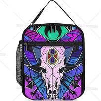 Psychedelic Goat Skull Art Lunch Bag for Women/Men Gym Hiking Picnic Travel Beach, Multi-Purpose Polyester Gourmet Lunch Box 26x21x11CM smėlis