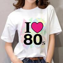 Love 80 3D printed T-shirt for women's summer O-neck short sleeved oversized top casual T-shirt loose streetwear Harajaku M