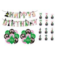 Green And Pink Wicked Theme Party Decoration 24 Cake Toppers 18 Balloons 1 B