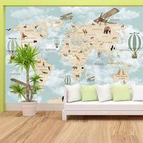 Cartoon World Map Murals Kids Balloon Wallpapers For Living Room Nursery Wall Papers Home Decor 200 cm(W) x 140 cm(H)