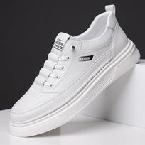 2024 autumn new men's sports style casual leather shoes men's lightweight versatile board shoes lace-up-free white shoes 6077 38 balta