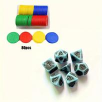 Casual Entertainment Board Game Set: 7 Unique Retro Multi-Sided Digital Dice and 50 Round Props A red