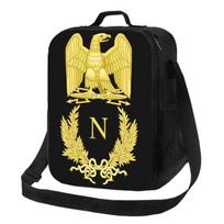 Emblem Of Napoleon Bonaparte Thermal Lunch Bag France French Empire Eagle Portable Lunch Tote for Kids Storage Bento Food Box 26.5x20x11.5CM smėlis