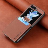 For Samsung Z Flip 6 5 4 3 2 Flip6 Flip5 Flip4 Flip3 Flip2 5G Litchi Pattern PU Leather Cover Ring Card Holder Wallet Phone Case Galaxy Z Flip 5