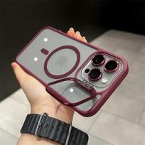 Lens Protection Stand Magsafe Magnetic Phone Case For IPhone 15 14 13 12 11 Pro Max Camera Glass Transparent  Metal Ring Cover For iphone 15