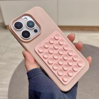 Prabangus 3D siurbtuko laikiklis Litchi rašto dėklas telefonui iPhone 16 15 14 Plus 13 12 11 Pro Max XR X XS Minkštas smūgiams atsparus dangtelis For iPhone 16 Pro Max&Silicon beige