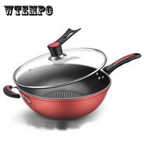 Keptuvė Wok Buitinė wok keptuvė su blynams Nelipni keptuvė virtuvės reikmenys Šeimai Vakarienė be lempos juodos spalvos keptuvė su dangteliu 30cm raudona