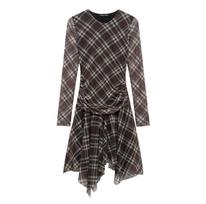 2025 Spring Women's European & American Style Pleated Long Sleeve Round Neck Dress Small