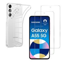 Case for Samsung Galaxy A55 5G and 2 Phonillico® Tempered Glass Screen Protectors skaidri