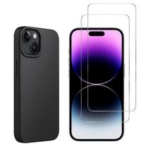 Black Silicone Case for iPhone 15 PLUS and 2 Phonillico® Tempered Glass Screen Protectors