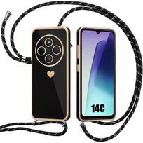 Case for Xiaomi Redmi 14C, Shockproof Protection Heart Pattern with Black Lanyard