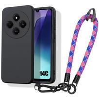 Case for Xiaomi Redmi 14C - Shockproof - Black Silicone - Removable Tricolor Bracelet - Shock Protection