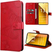 Protective case for Xiaomi Redmi Note 13 5G - Shockproof - Synthetic leather - Red Butterfly