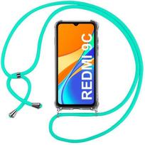Case for Redmi 9C (6.53 ) Transparent Coin Reinforced Shockproof Soft Protection + Green Lanyard