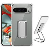 Case for Google Pixel 9 Pro XL, Transparent Slim Silicone with Silver Foldable Stand