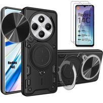 Coque - E.F.CONNECTION - Pour Xiaomi Redmi 14C - Protection coulissante - Anneau support - 2 Verres Trempés