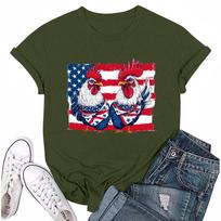 Women's Round Neck Casual Independence Day Printed Short Sleeve T-Shirt Top L armijos žalia spalva