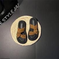 Thick-soled slippers for women who step on shit wear 2025 spring and summer new soft cloth surface wear fashion beach one-word slippers for women 35 ruda
