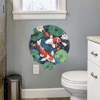 Cartoon Carp Lotus Leaves Bedroom Living Room Home Wall Background Beautification Decoration Wall Stickers 32*35cm/fun-f598 107
