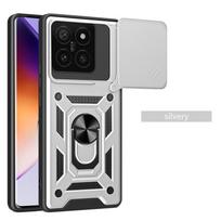 Šarvų dėklas Xiaomi 14T Dangtelis Xiaomi 14T Pro Su objektyvo apsauginiu žiedu Magnetinis stovo laikiklis Coque Fundas For Xiaomi 14T sidabras