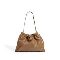 Niche Design Simple Retro Lazy Style Hand-grabbing Drawstring Pleated Leather Women's Bag One-shoulder Crossbody Women's Bag