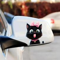 Cartoon Beautiful Little Black Cat Bow Glass Cart Beautification Decorative Sticker 16*16cm /fun-f661 uv
