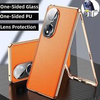 Magnetinis dėklas Huawei Mate 60/70/40/30 Pro, viso korpuso apsauga, hibridinis odinis korpusas su metaliniu buferiu ir apsauginiu nuo įbrėžimų grūdintu stiklu Huawei Mate 30 Pro oranžinė