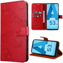 Case - BOOLING - for Samsung Galaxy A53 5G - Red - Butterfly Pattern - Leather Effect raudona