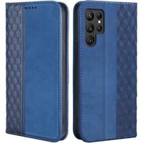 Case for Samsung Galaxy S22 Ultra, Elegant Mosaic Pattern Navy Blue Leather Effect (not for S22) mėlyna