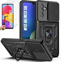 Coque pour Samsung Galaxy M13 - M23 5G - Noir - 2 Verres Trempés - Cache Caméra - Bague Support Vidéo juoda