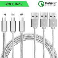 Micro USB Cable - Unspecified - Set of 3 - 1M - Silver Nylon - Compatible Android