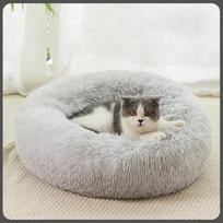 Round Cat Bed Dogs Bed House Kennel Pet Mats Soft Long Plush Mat Pet Warm Basket Cushion Cats House Sofa Machine Wash Kennel diameter 40cm šviesiai pilka spalva