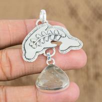 Womens day Deal Sterling Silver Golden Rutile Gemstone Wife Fish Pendant Jewelry