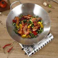Stainless Steel Wok Cookware Flat Bottom Frying Pan for Stewing Steaming Restaurant Diameter 22cm