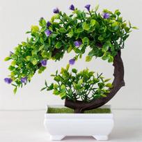 Dirbtinis augalas Bonsai Dirbtinis mažas medis Vazonas Plastikinis vazonas Žalias augalas Netikras vazonas Gėlės