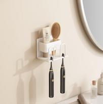 Metal Toothbrush Rack Multi-Function Toothbrush Holder Punch-Free Toothpaste Holder Wall-Mounted Bathroom Storage Box white