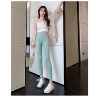 Spring and Summer New Outer Wear Abdomen Lift Hip High Waist Tight Breathable Light Comfortable Casual Pants XL žalia