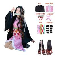 Suaugusioms moterims Anime Demonų žudikas Kamado Nezuko Cosplay Perukas Ilgas Garbanotas Kostiumas Kimono Kostiumas Drabužiai Vaikams Mergaitėms XXXL gray
